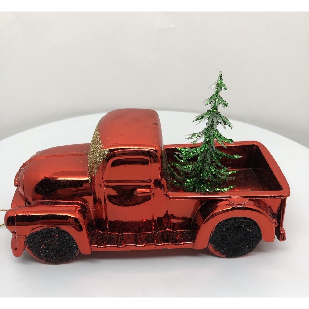 Red‎ Car Truck CHRISTMAS ORNAMENT with Tree Holiday Decor Christmas Decorations